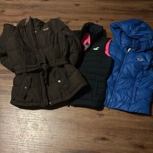 0ne brown hollister coat with fur hood $30